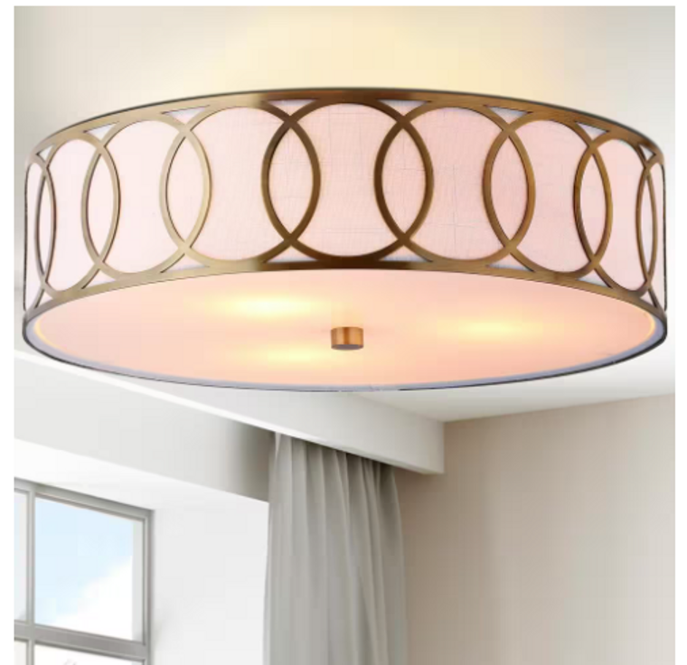 JONATHAN Y Aubrey 3-Light 15.5 in. Brass Gold Metal Flush Mount (JYL3503A)