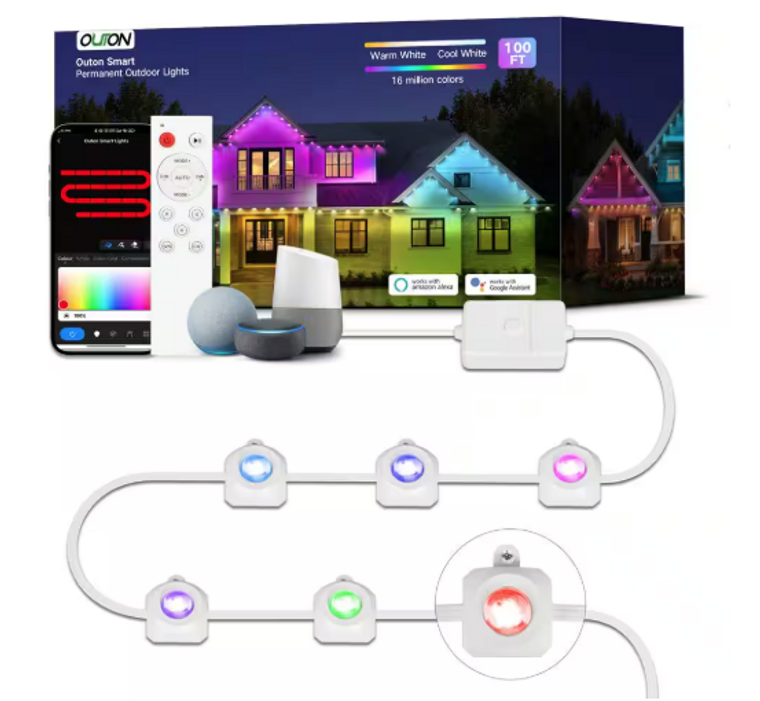 BICIK RGBIC Permanent 72 Light 100' Outdoor Plug-In Waterproof LED String-Light
