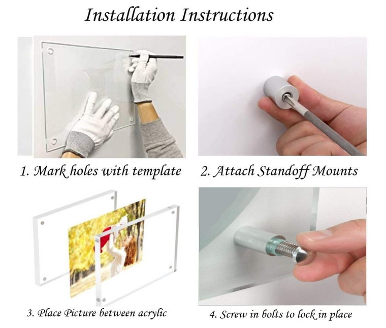 (18" x 24") Clear Acrylic Wall Mount Floating Picture Frame with Gold Standoffs