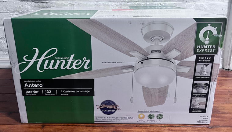Hunter Antero 52 in. Hunter Express Indoor Fresh White Ceiling Fan with Light Kit Included