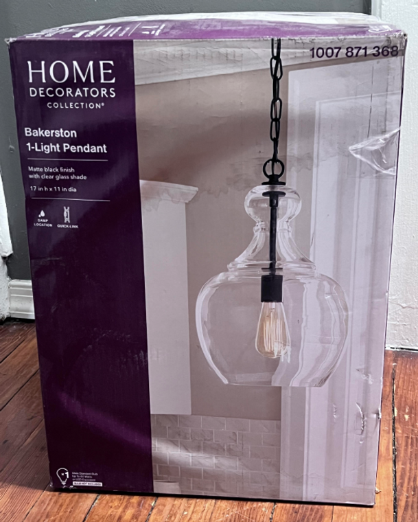 HDC Bakerston 60-Watt 1-Light Matte Black Hanging Pendant with Clear Glass Shade