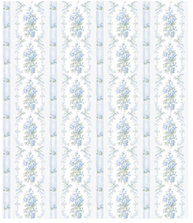 LoveShackFancy Dreamy Days Sweet Blue Stripe and Floral Wallpaper - 56 sq ft