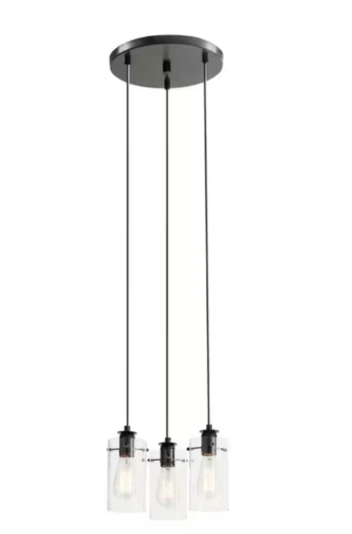 Hampton Bay Regan 3-Light Espresso Pendant Hanging Light with Clear Glass Shades