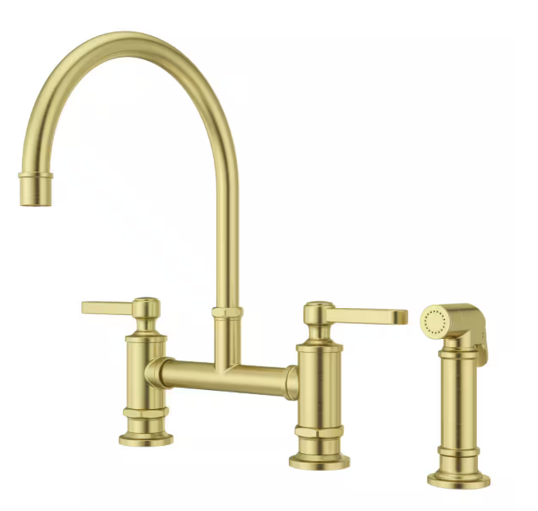 Pfister Port Haven 2-Handle Bridge Kitchen Faucet in Brushed Gold w/Side Sprayer