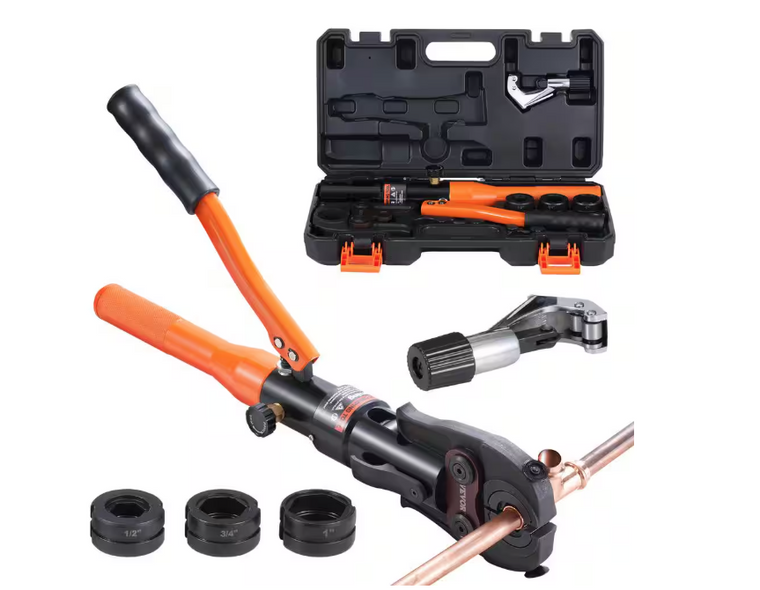VEVOR Copper Tube Hydraulic Crimping Tool with 1/2" 3/4" 1" Jaws Pipe Crimpers