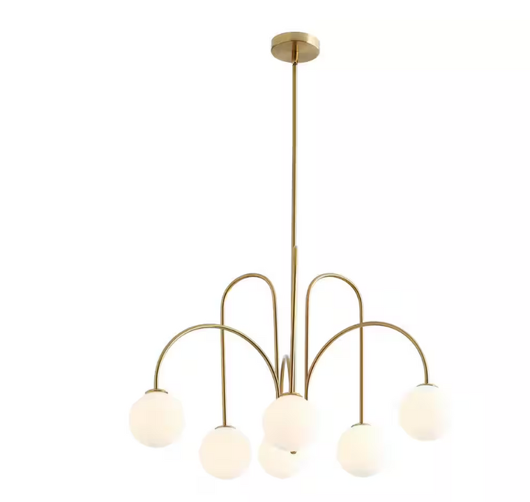 6-Light Golden Modern Empire Chandelier Pendant Light Fixture with Glass Shades