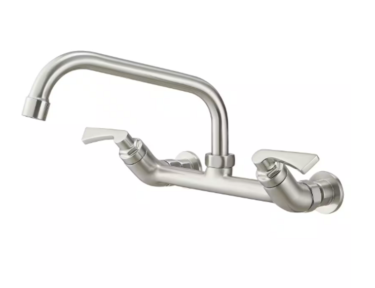 BWE Double Handle Commercial Kitchen Sink Faucet Swivel Spout in Brushed Nickel