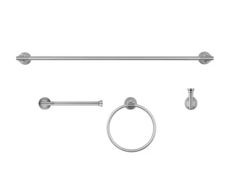 Glacier Bay Oswell 4 Piece Bath Hardware Set w/24" Towel Bar in Brushed Nickel