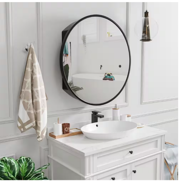 Dovelina 24 in. W x 24 in. H Round Black Surface Mount Medicine Cabinet w/Mirror