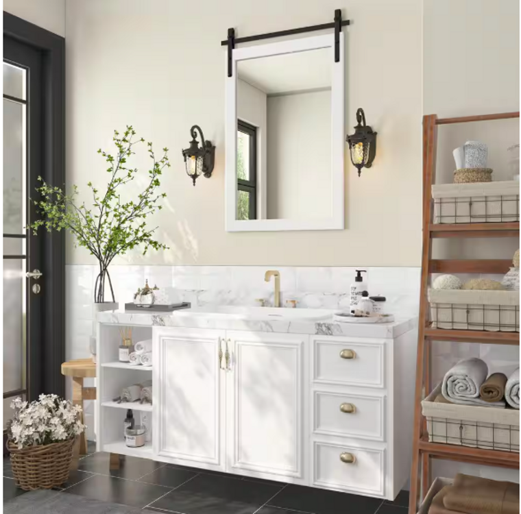 Farmhouse 24" W x 36" H Rectangle Framed Wall Bathroom Vanity Mirror in White
