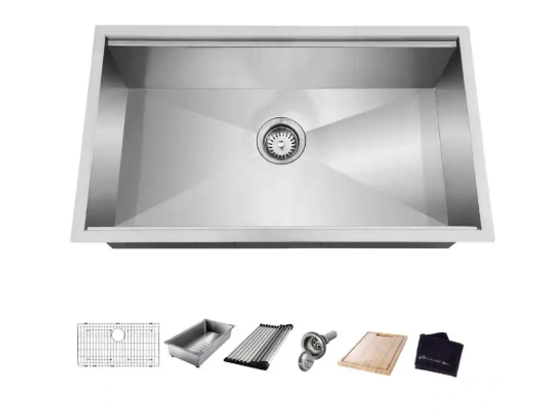 Glacier Bay 27 in Undermount Single Bowl Stainless Kitchen Sink with Accessories