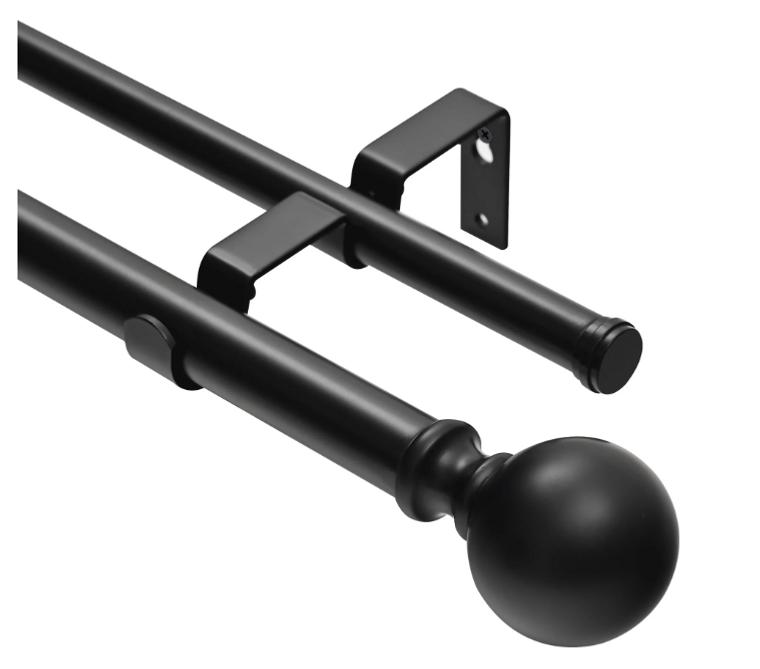 UTOPIA ALLEY Wall Mounted 28-48 in. Telescoping Double Curtain Rod Set in Black