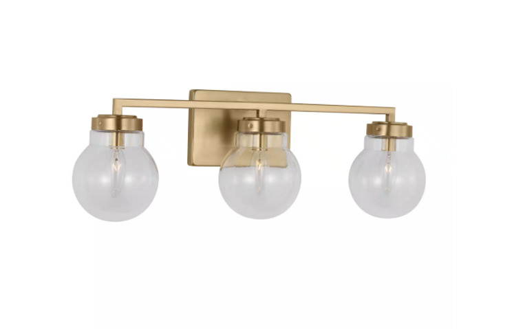 Generation Lighting Renny 31 in. 3-Light Satin Brass Vanity Light w/Glass Shades
