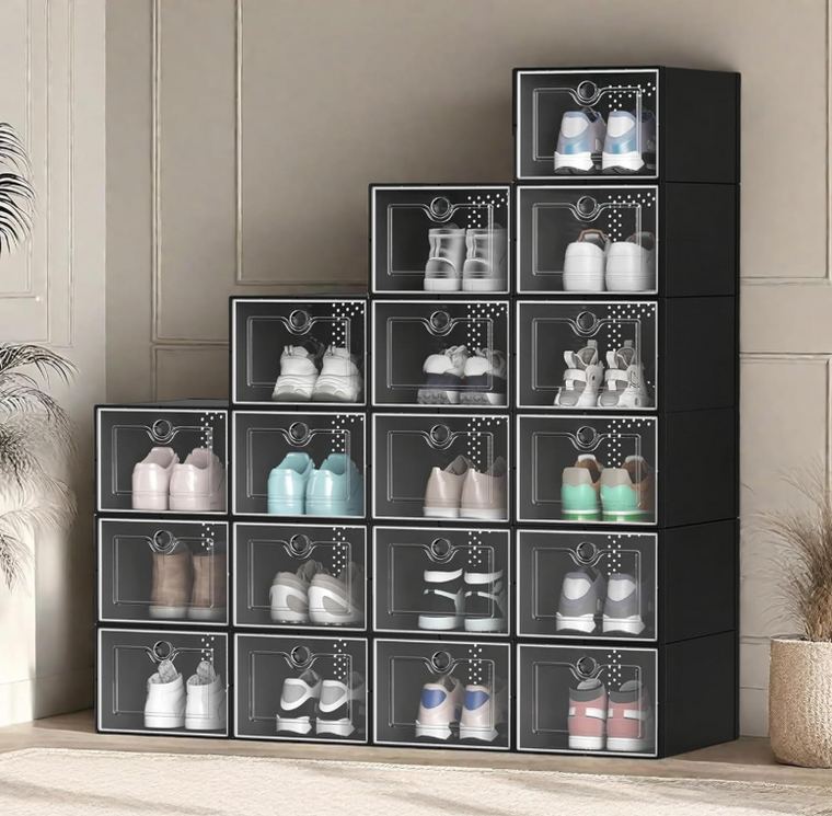 Moasis 18 PCS Large Stackable Shoe Storage Organizer Box FTBFSR-0092, Black