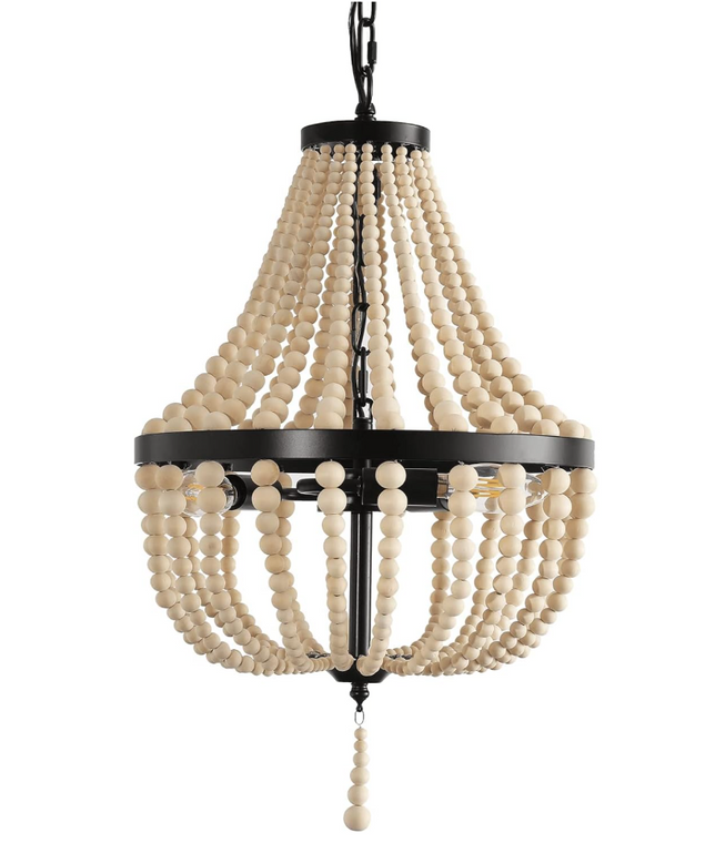 Mini Bohemian 3-Light Natural Color Wooden Bead Light Fixture Chandelier