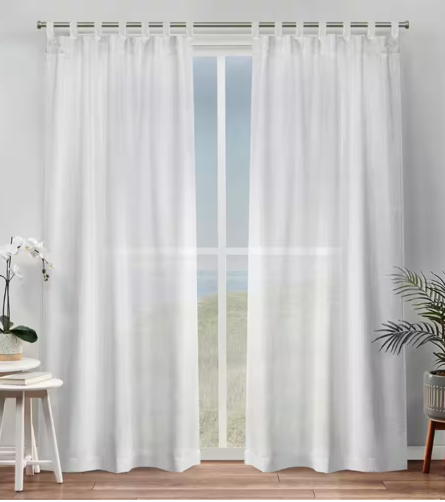 Exclusive Home Bella White Solid Sheer Tab Top Curtain, 54" W x 84" L (Set of 2)