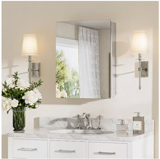 KeonJinn 14" W x 18" H Rectangular Frameless Aluminum Silver Medicine Cabinet
