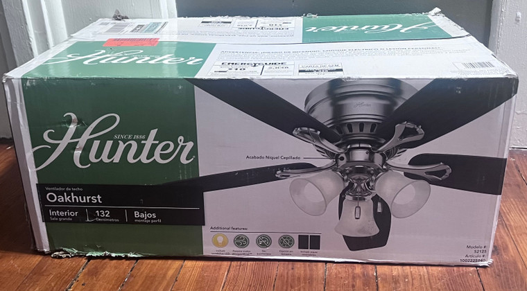 Hunter Oakhurst 52" LED Indoor Low Profile Brushed Nickel Ceiling Fan with Light