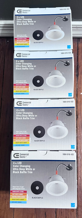 4-Pack - CE 4 in. Deep Baffle Adjustable CCT Integrated LED Recessed Light Trim