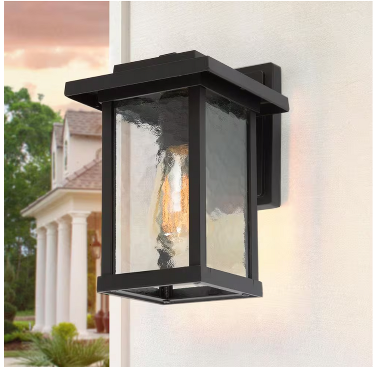 LNC 1-Light Black Modern Farmhouse Outdoor Wall Lantern Sconce with Glass Shade