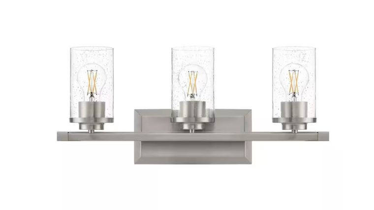 Hampton Bay Timpie 22" Brushed Nickel Vanity Light Fixture w/Seeded Glass Shades