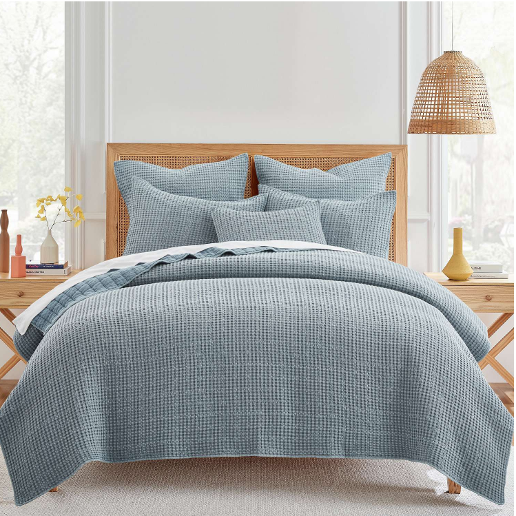 Levtex Home Mills Waffle Quilt Set, Pre-Washed, Chambray, Full/Queen
