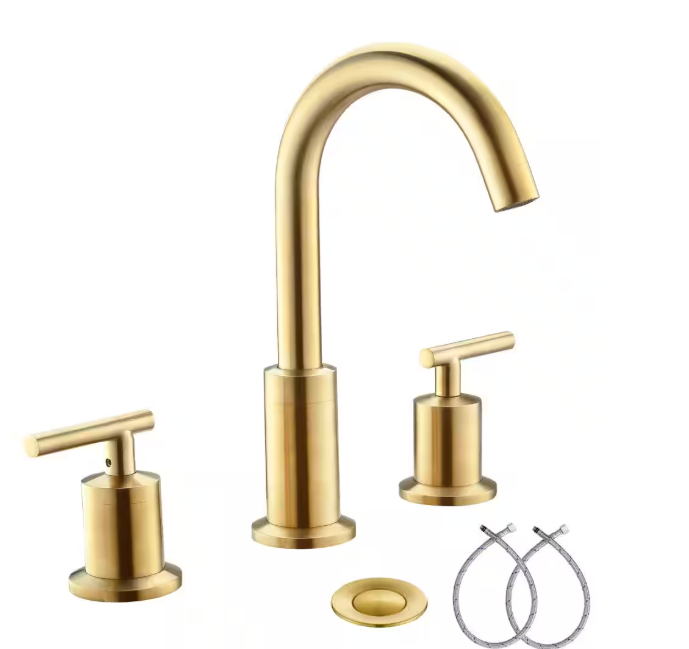 Phiestina Brushed Gold Wides pread 8 in. 2-Handle Bathroom Faucet 3-Hole