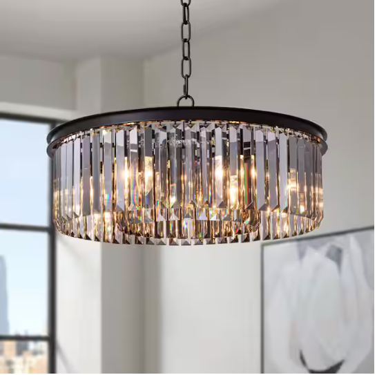 22" Modern 6-light Black Modern Farmhouse Crystal Drum Chandelier Pendant Light