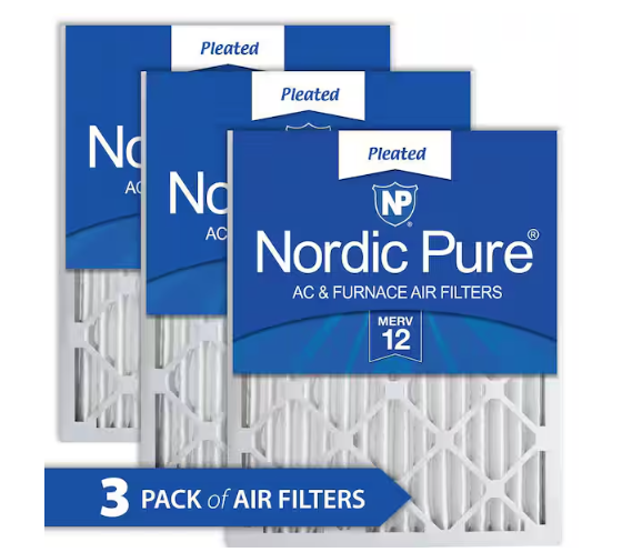 Nordic Pure 24 in. x 24 in. x 2 in. Allergen Pleated MERV 12 Air Filter (3-Pack)