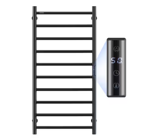 VEVOR 10-Bar Towel Warmer Rack Wall Mounted Heated Towel Rack for Bathroom Black
