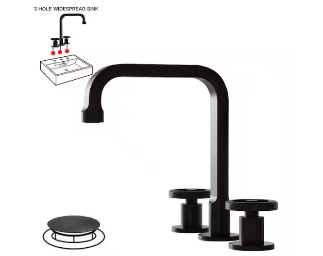 BWE Industry Style 8" Widespread Double Handle High-Arc Bathroom Faucet w/Drain