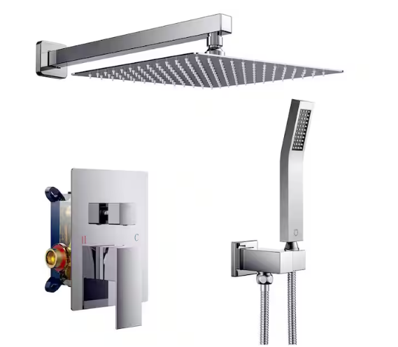 FORIOUS 12" 2-Jet High-Pressure Rainfall Shower System Set in Chrome with Valve
