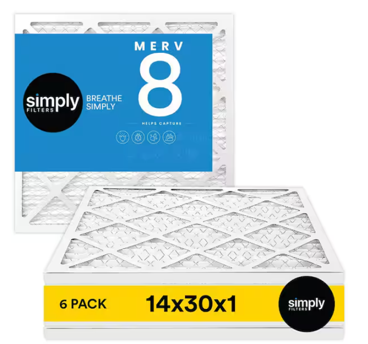 Simply 14 in. x 30 in. x 1 in. MERV 8 FPR 5 Pleated Furnace Air Filter (6-Pack)
