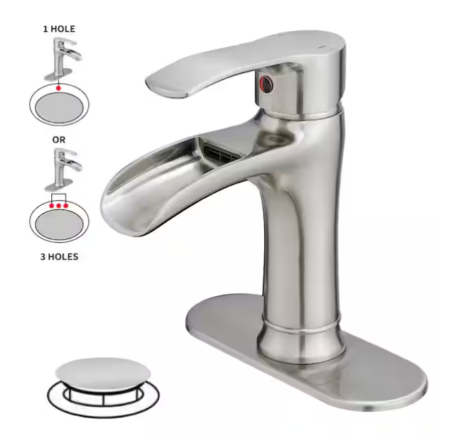 BWE Waterfall Single Handle Single Hole Modern Bathroom Faucet in Brushed Nickel