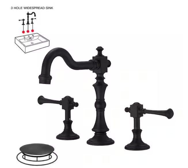 BWE 8" Widespread Double Handle 3 Hole Bathroom Faucet Water-Saving, Matte Black