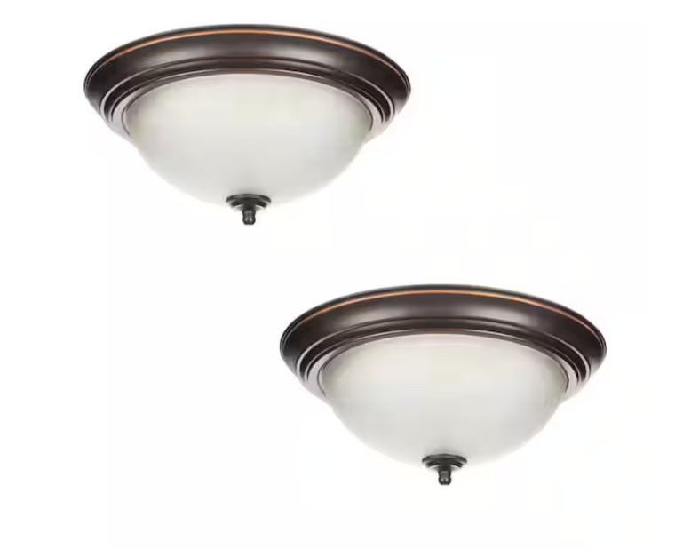 CE 13 in 2-Light Oil Rubbed Bronze Flush Mount with Frosted Glass Shade (2-Pack)