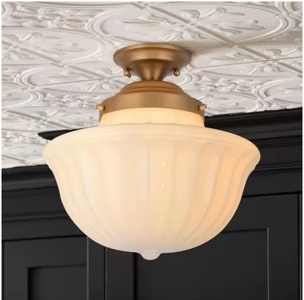 RRTYO Stollings 1-Light 14.9 in. Gold Mid-Century Modern Semi-Flush Mount Light