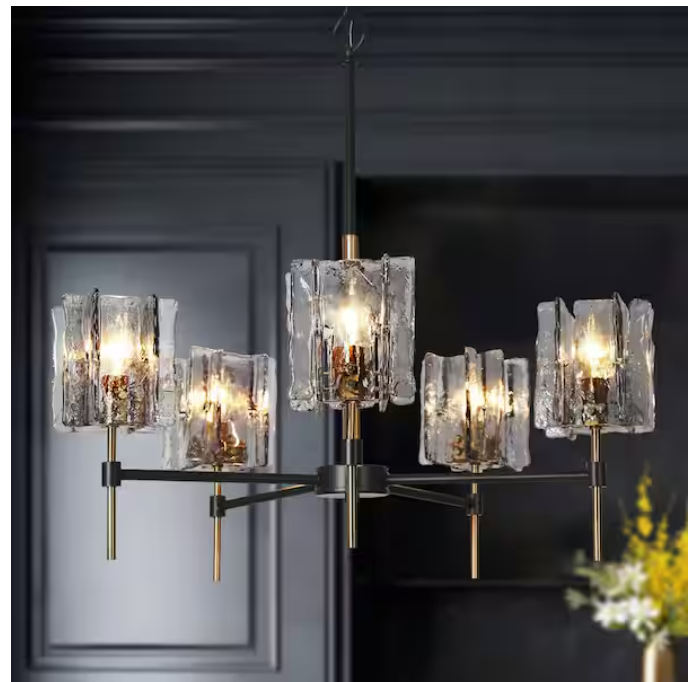LNC Echonalyri Glam 5-Light Matte Black & Brass Geometric Textured Chandlier