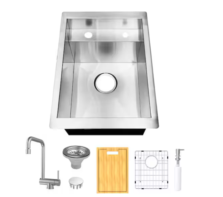 Glacier Bay 4333F Undermount Stainless Steel Single Bowl Workstation Bar Sink