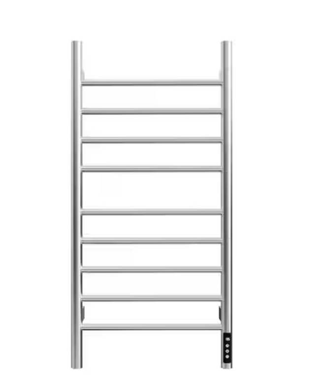 Smart Electric Towel Warmer 9-Bar 150W, LED Screen, Timer & Plug-In in Nickel