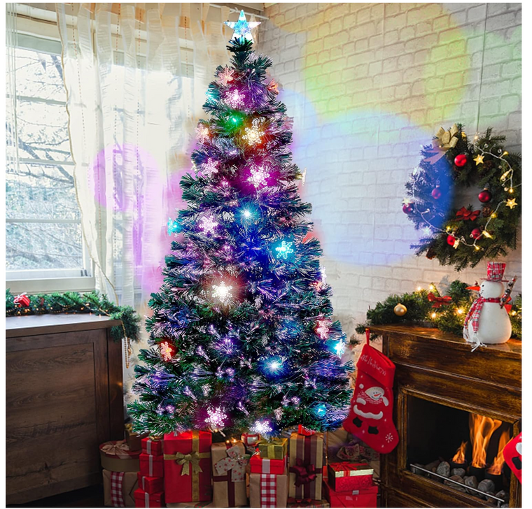 Juegoal 6 ft Pre-Lit Optical Fiber Christmas Artificial Tree, RGB with Stand