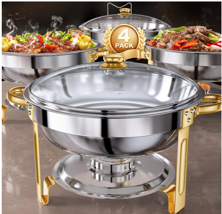 Chafing Dishes Buffet Set: | Round Chafers and Buffet Warmers Set for Catering