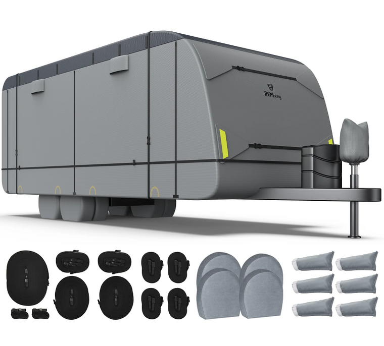 RVMasking 600D Waterproof Travel Trailer RV Cover 15' 1"-20'-7 Layer QT2814H-A08