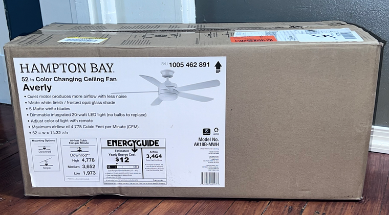 Hampton Bay Averly 52 In. Ceiling Fan with Integrated LED Light in Matte White