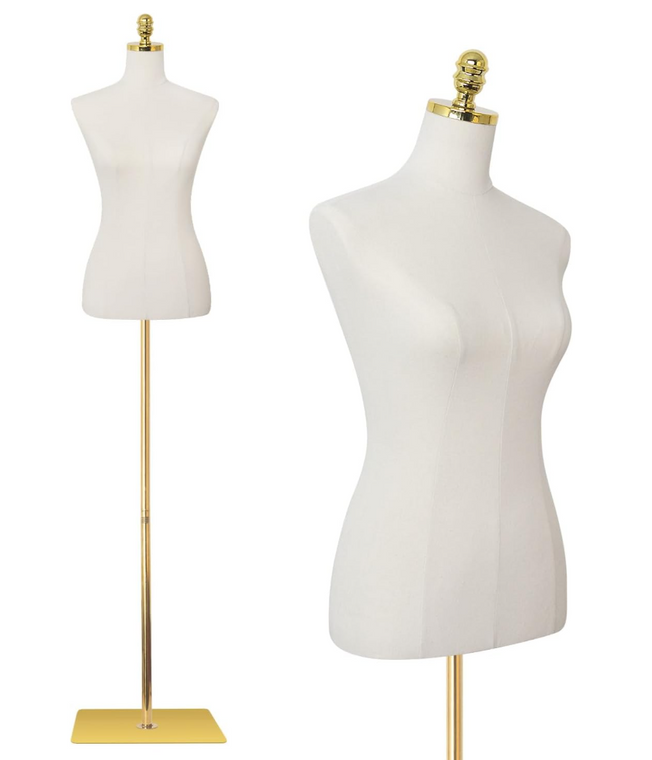 SHAREWIN Female Mannequin, High-Stability Golden Metal Stand, Adjustable Height