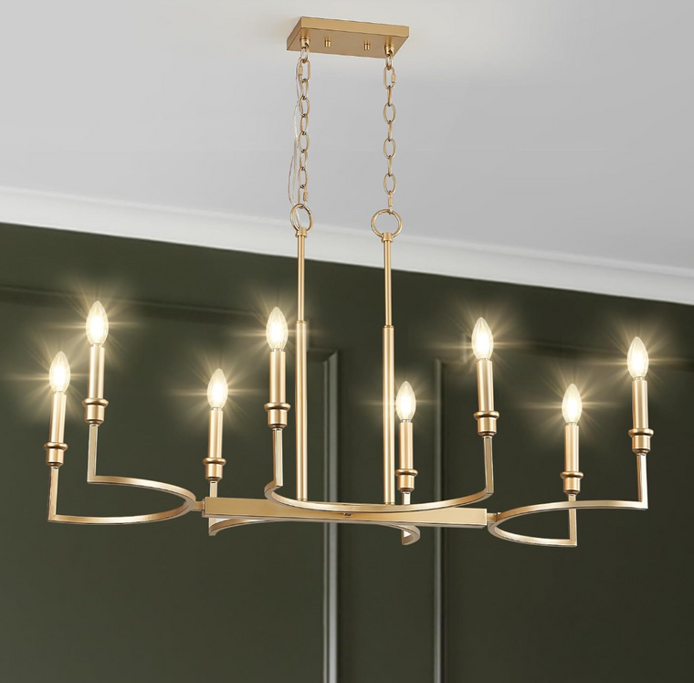 Gold 38 in. Linear 8-Light Kitchen Island Chandelier Light Fixture