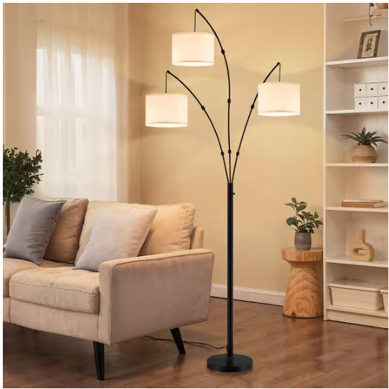 HINNIXY 82 in. Matte Black Mid-Century Modern 3-light Dimmable Arc Floor Lamp