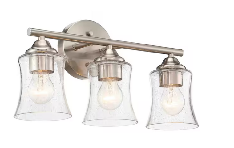 Pia Ricco 17.69" 3-Light Brushed Nickel Bathroom Vanity Lighting w/Seeded Glass