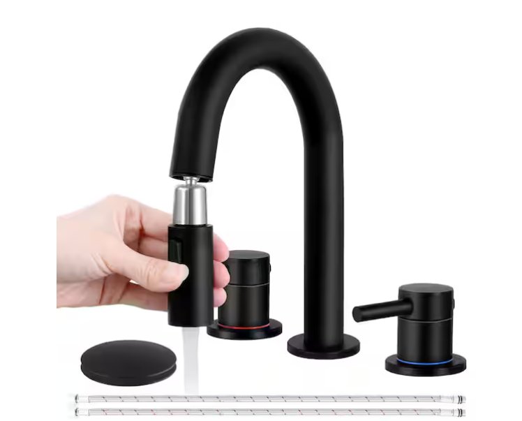 Black Double Handle 8" Widespread Bathroom Sink Faucet 3-Hole w/Pull Out Sprayer