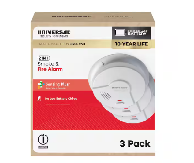 USI (3-Pack) 10-Year Battery Powered Smoke & Fire Detector w/Ionization Sensor